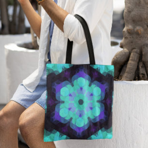 Bolso De Tela Retro Mandala Flor Azul Púrpura y Verde