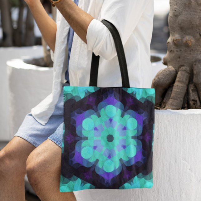 Bolso De Tela Retro Mandala Flor Azul Púrpura y Verde (Subido por el creador)
