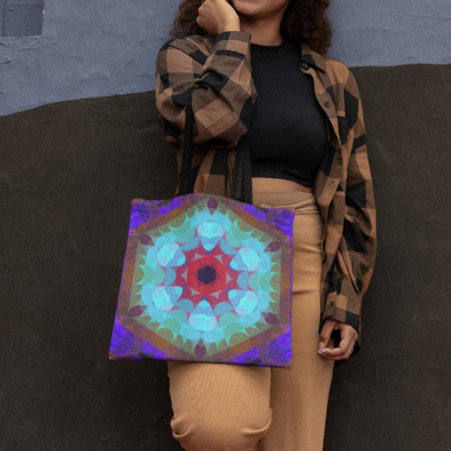 Bolso De Tela Retro Mandala Flor Azul Rojo y Púrpura (Subido por el creador)