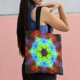 Bolso De Tela Retro Mandala Flor Azul Rojo y Verde
