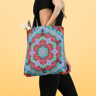 Bolso De Tela Retro Mandala Flor Azul Rojo y Verde azulado