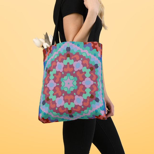 Bolso De Tela Retro Mandala Flor Azul Rojo y Verde azulado (Subido por el creador)