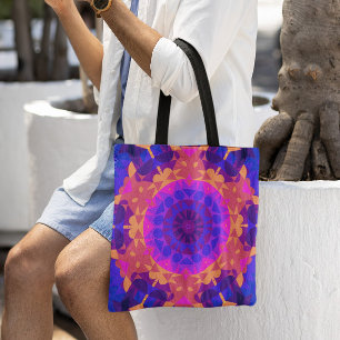 Bolso De Tela Retro Mandala Flor Azul rosa y Naranja