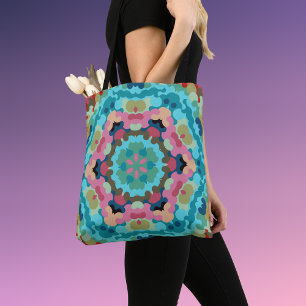Bolso De Tela Retro Mandala Flor Azul rosa y verde