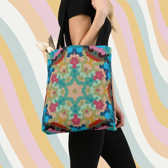 Bolso De Tela Retro Mandala Flor Azul Verde y rosa (Subido por el creador)