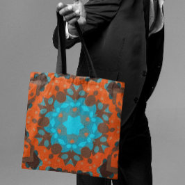 Bolso De Tela Retro Mandala Flor Azul y Naranja