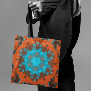 Bolso De Tela Retro Mandala Flor Azul y Naranja