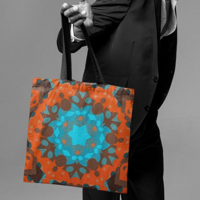 Bolso De Tela Retro Mandala Flor Azul y Naranja (Subido por el creador)