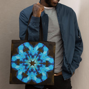 Bolso De Tela Retro Mandala Flor Azul y Naranja