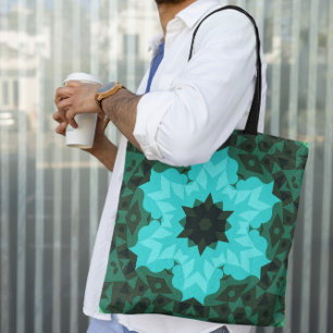 Bolso De Tela Retro Mandala Flor azul y verde