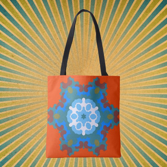 Bolso De Tela Retro Mandala Flor Naranja Blanco y Azul (Subido por el creador)