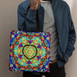 Bolso De Tela Retro Mandala Flor Naranja Rojo y Azul