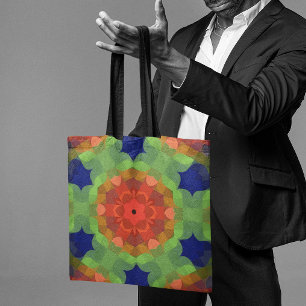 Bolso De Tela Retro Mandala Flor Naranja Verde y Azul