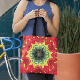 Bolso De Tela Retro Mandala Flor Rojo y Amarillo