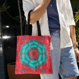 Bolso De Tela Retro Mandala Flor Rojo y Azul