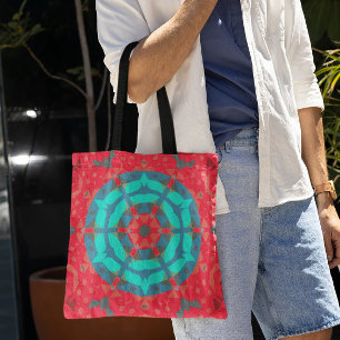 Bolso De Tela Retro Mandala Flor Rojo y Azul
