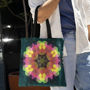 Bolso De Tela Retro Mandala Flor rosa amarillo y verde