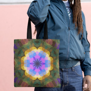 Bolso De Tela Retro Mandala Flor rosa azul y amarillo