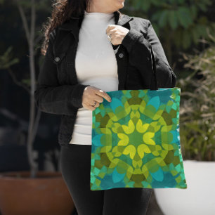Bolso De Tela Retro Mandala Flor Verde Amarillo y Azul