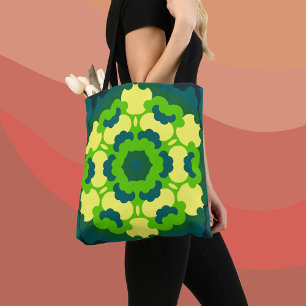 Bolso De Tela Retro Mandala Flor Verde Amarillo y Azul