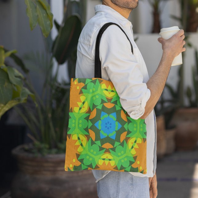 Bolso De Tela Retro Mandala Flor Verde Amarillo y Azul (Subido por el creador)