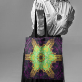 Bolso De Tela Retro Mandala Flor Verde Amarillo y Púrpura