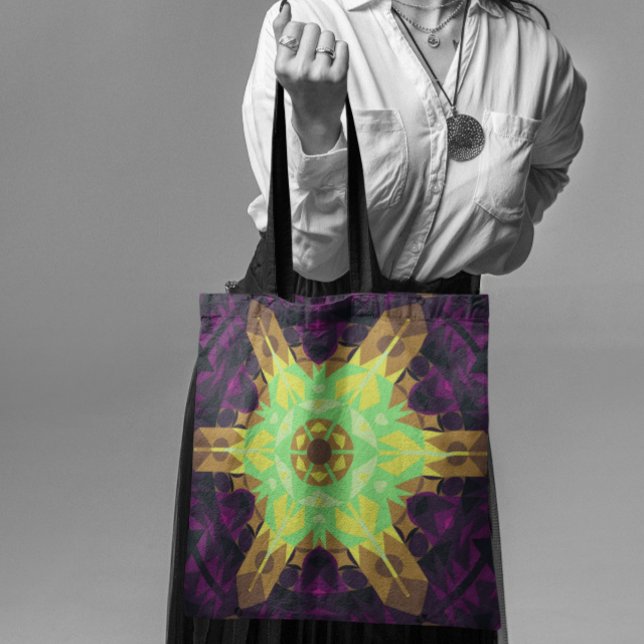 Bolso De Tela Retro Mandala Flor Verde Amarillo y Púrpura (Subido por el creador)