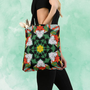 Bolso De Tela Retro Mandala Flor Verde Naranja y Amarillo