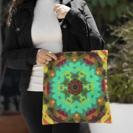 Bolso De Tela Retro Mandala Flor Verde Púrpura y Naranja