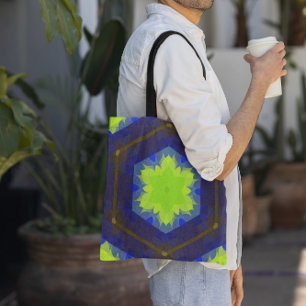 Bolso De Tela Retro Mandala Flor Verde y Azul