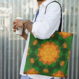 Bolso De Tela Retro Mandala Flor Verde y Naranja
