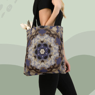 Bolso De Tela Retro Mandala Flores Azules Tan y Marrón
