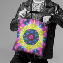 Bolso De Tela Retro Mandala Flower Blue Yellow and Pink