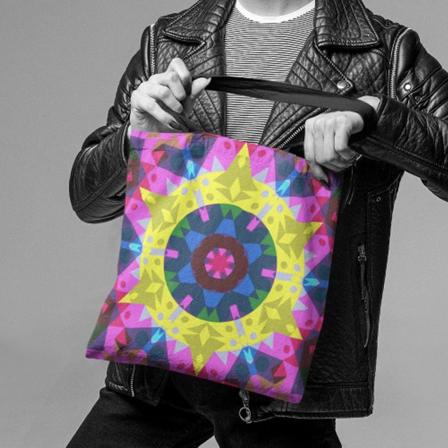 Bolso De Tela Retro Mandala Flower Blue Yellow and Pink (Subido por el creador)