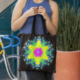 Bolso De Tela Retro Mandala Flower Pink Yellow and Blue