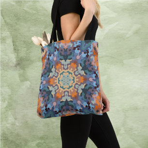 Bolso De Tela Retro Mandala Naranja azul y amarillo