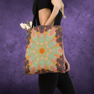 Bolso De Tela Retro Mandala Naranja verde y amarillo