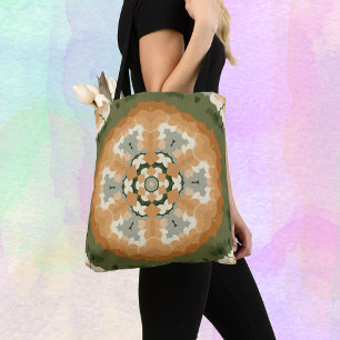 Bolso De Tela Retro Mandala Naranja Verde y Blanco