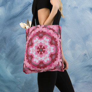 Bolso De Tela Retro Mandala rosa rojo y blanco