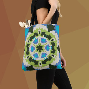 Bolso De Tela Retro Mandala Verde azul blanco y negro