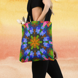 Bolso De Tela Retro Mandala Verde Azul y rosa