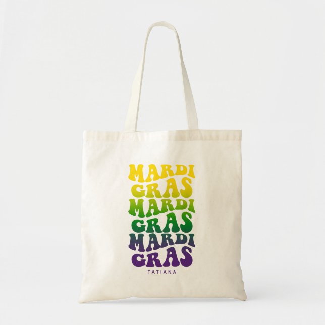 Bolso De Tela Retro Mardi Gras Ombre Text (Frente)