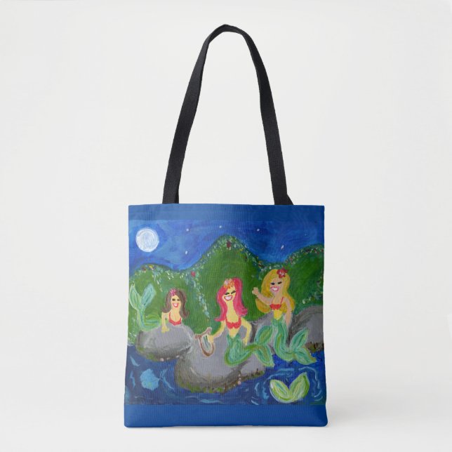 Bolso De Tela Retro Mermaid Grotto Folk Art (Anverso)