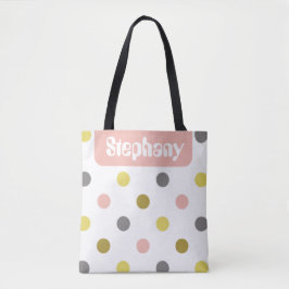 Bolso De Tela Retro Mod Polka Dots Pink Yellow Name Personalized
