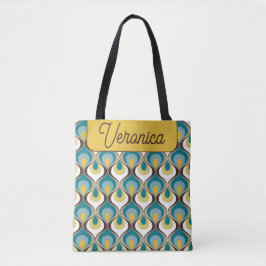 Bolso De Tela Retro Mood Blue Yellow Name Personalized