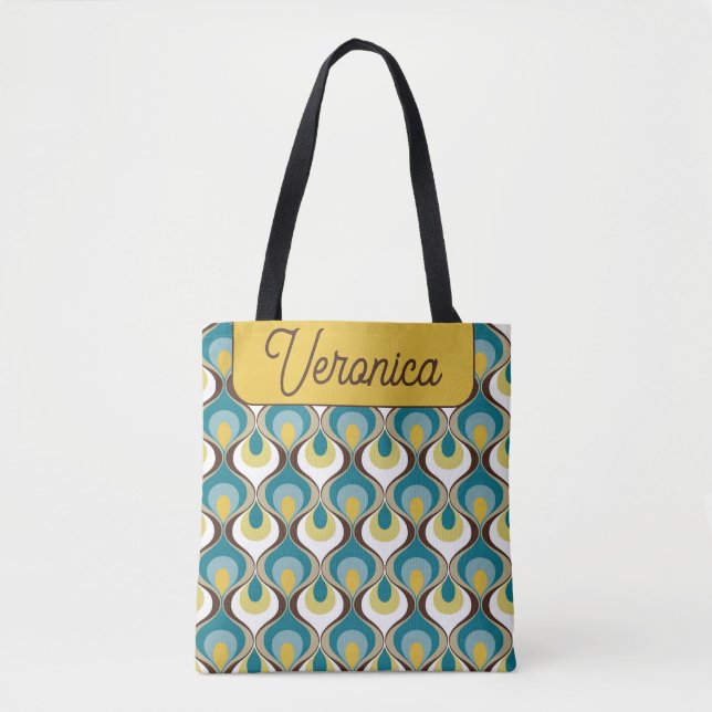 Bolso De Tela Retro Mood Blue Yellow Name Personalized (Anverso)