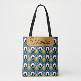 Bolso De Tela Retro Mood Teal Mustard Name Personalized