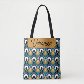 Bolso De Tela Retro Mood Teal Mustard Name Personalized