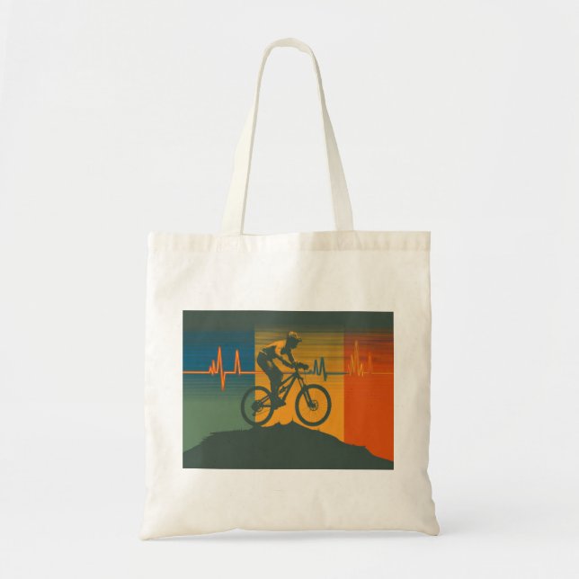 Bolso De Tela Retro Mountain Biker Heartbeat (Frente)