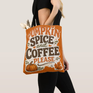 Bolso De Tela Retro Otoño Pumpkin Spice y Café Por Favor